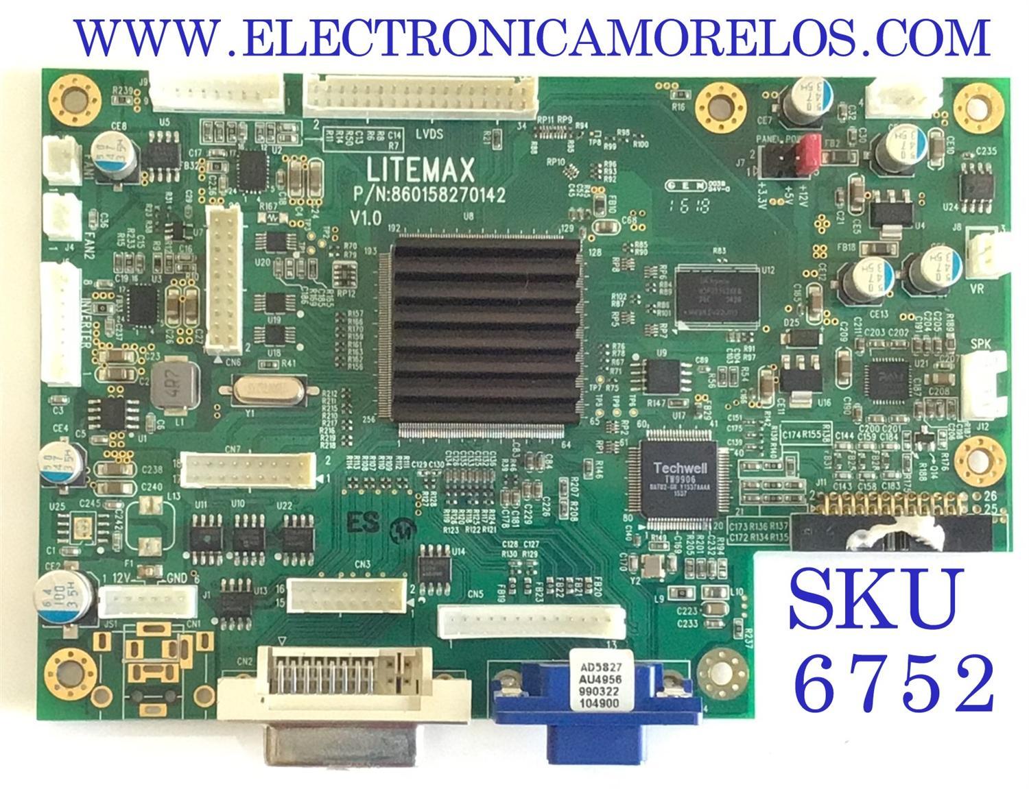 MAIN PARA MONITOR SPANPIXEL LCD / NUMERO DE PARTE AD5827 / 860158270147 / 880158271109 / AD16210023 / MODELOS SSP4956-AGB-G01 / SSP4956-AGB-J01
